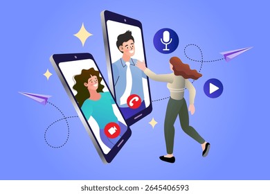 vector employee talk on video call on laptop with diverse colleagues. video conferencing at home woman having video call meeting with clients at home. modern vector ,illustration and flat design.