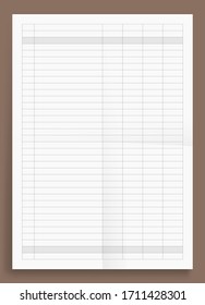 Vector empty acounting sheet A4 format paper size on brown background