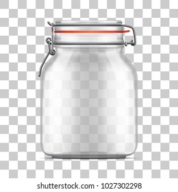 Vector empty Bale Glass Jar with Swing Top Lid and a rubber gasket isolated on transparent background. Realistic illustration.