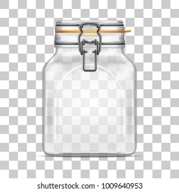 Vector empty Bale Square Glass Jar with Swing Top Lid and a rubber gasket isolated on transparent background. Realistic illustration.