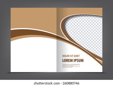 Vector empty bifold brochure design print template, brown elements