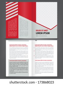 Vector empty bifold brochure print design template with red and gray elements