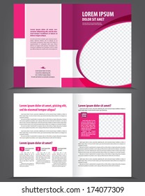 Vector empty bifold brochure print template design with violet elements