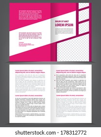 Vector empty bi-fold brochure print template design with violet elements