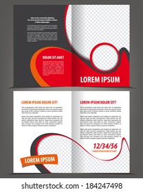 Vector empty bi-fold brochure print template design with red and black elements