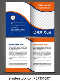 Vector empty bi-fold brochure print template design with blue elements