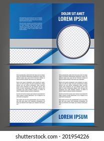 Vector empty bi-fold brochure print template design with blue elements