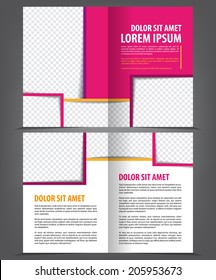 Vector empty bi-fold brochure print template design with violet elements