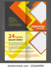 Vector empty bi-fold brochure print template design with orange elements