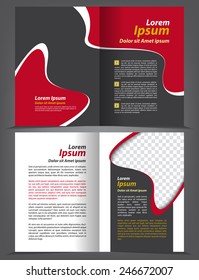 Vector empty bi-fold brochure print template design with red and black elements