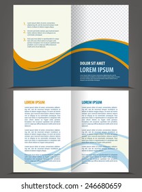 Vector empty bi-fold brochure print template blue design