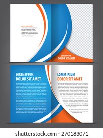 Vector empty bi-fold brochure print template blue design