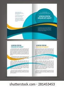 Vector empty bi-fold brochure print template blue design, booklet layout