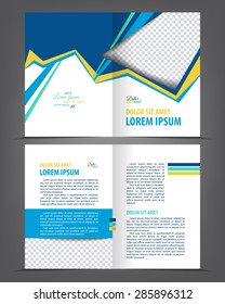 Vector empty bi-fold brochure print template blue design, booklet layout