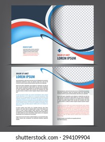 Vector empty bi-fold brochure print template blue design, booklet layout
