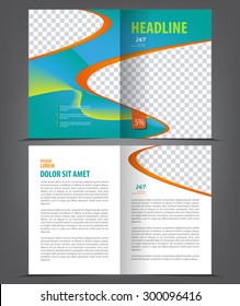 Vector empty bi-fold brochure print template design, newsletter booklet layout