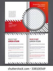 Vector empty bi-fold brochure print template red design, booklet layout