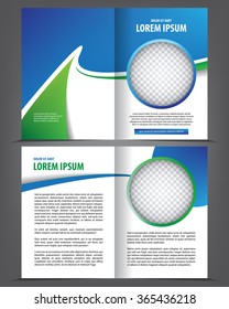 Vector empty bifold brochure print template design with blue & green elements