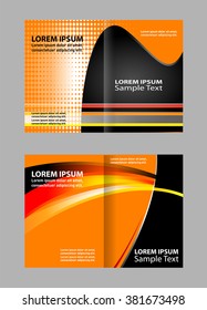 Vector empty bi-fold brochure print template design, bifold bright orange & yellow booklet or flyer 