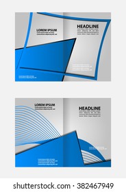 Vector empty bi-fold brochure print template blue design, booklet layout
