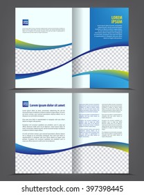 Vector empty bi-fold brochure print template design, newsletter booklet layout