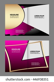 Vector empty bi-fold brochure print template purple design
