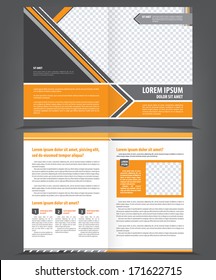 Vector empty bifold brochure template design with orange and gray elements