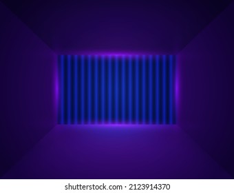 Vector empty blue room background with neon light wall for design show content product
