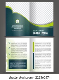Vector empty brochure print template design with blue and green elements