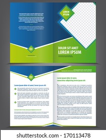 Vector empty brochure template design with bright green and blue elements