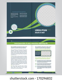 Vector empty brochure template design with blue and green elements