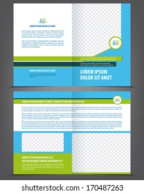 Vector empty brochure template design with blue and green elements