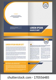 Vector empty brochure template design with orange and dark blue elements