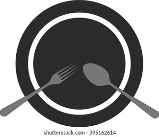 Vector empty clean dish with spoon and fork background
