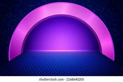 Vector empty dots shine table or room wall background with round purple banner for design show content product