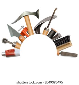 Vector Empty Frame with Shoemaker Tools isolated on white background