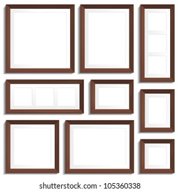 Vector empty frames of wenge wood in various standard formats.