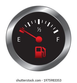 Vector Empty fuel warning light in car dashboard. Fuel pump icon. gasoline gauge dash board in car with digital warning sign of run out of fuel turn on. Low level of fuel show on speedometer dashboard