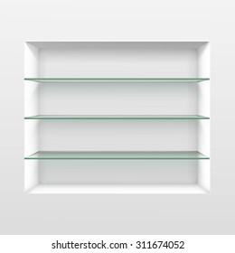 Vector Empty Glass Shelf Shelves Isolated on Wall Background