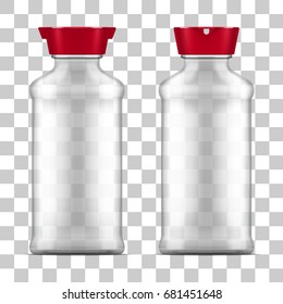 Vector Empty Glass Soy Sauce Bottle On Transparent Background. Realistic Illustration.