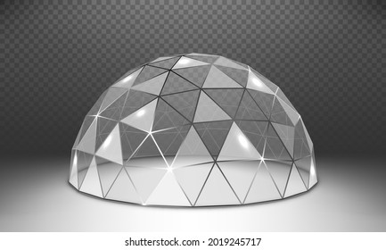 Vector Empty Glass Spherical Dome. Round Glass Dome With Frame