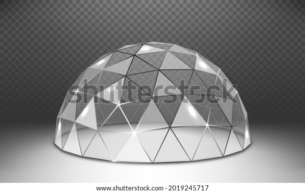 Vector empty glass spherical dome. Round glass dome\
with frame