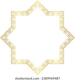 Vector empty golden geometric shape frame with decorated borders from the inside.