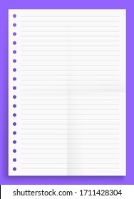 Vector empty lined A4 format paper size on violet background