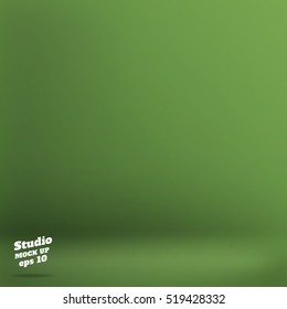 Vector. Empty Natural Dark Green Studio Room Background. Template Mock Up For Display Of Product. Business Backdrop.