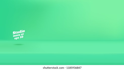 Vector Empty neon light green color studio table room background  product display and copy space for display content design Banner for advertise product website