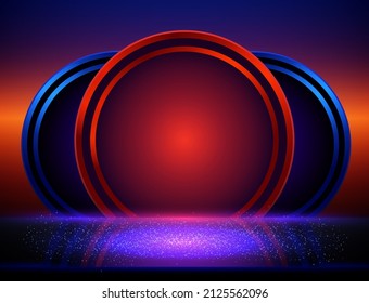 Vector vacío brillo de neón mesa brillante o fondo de pared de habitación con banner redondo para el producto de contenido de show de diseño