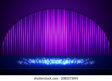 Vector empty neon table or room wall background for design show content product