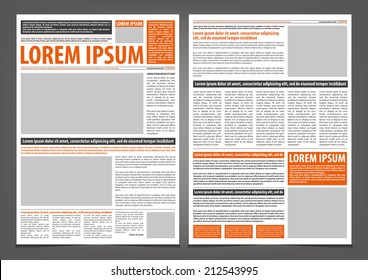 Vector empty newspaper print template design with orange and black elements