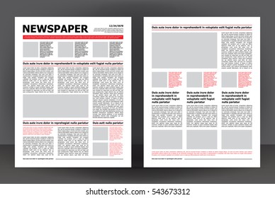 Vector empty newspaper print template design with red and black elements